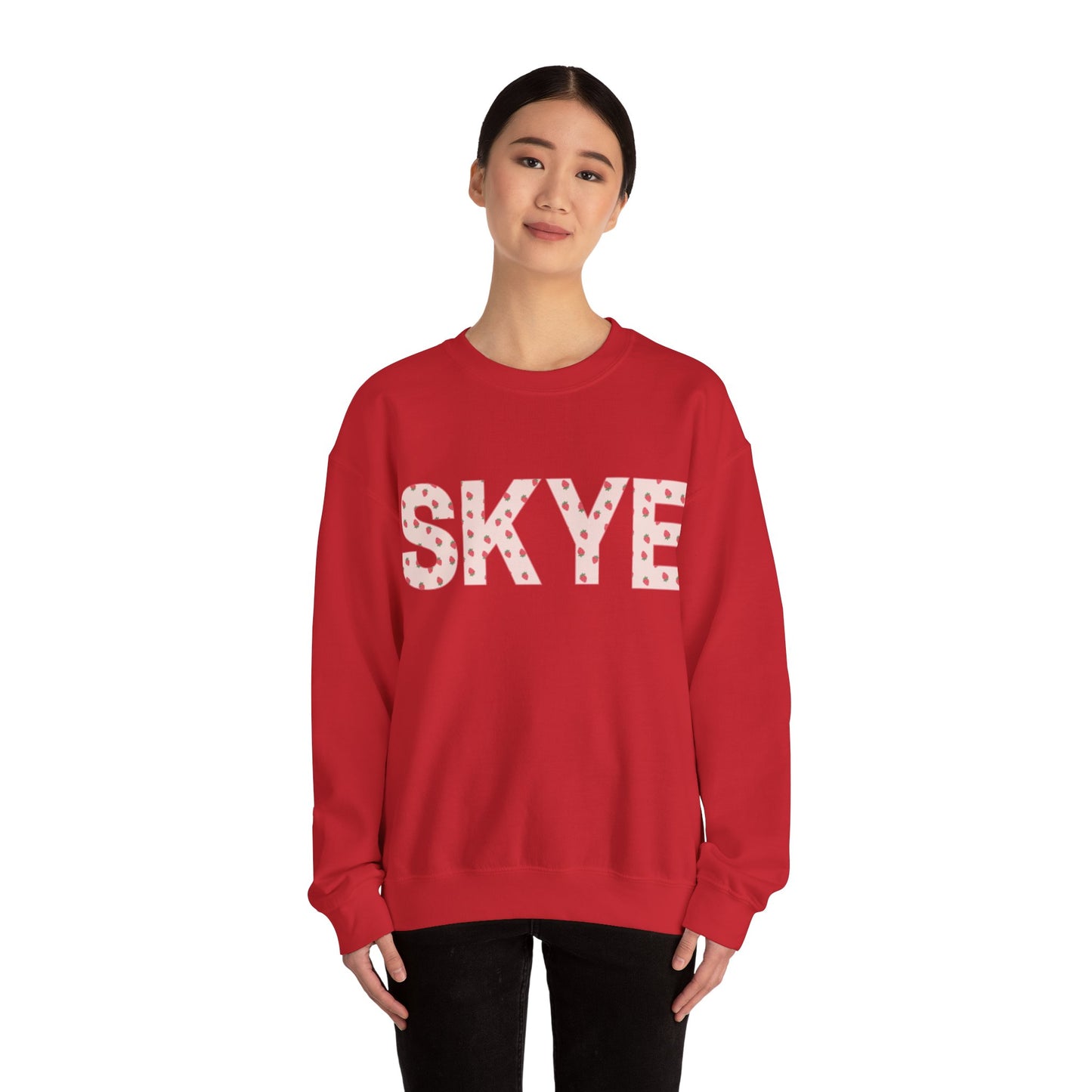 skyebysofia red strawberry print crewneck