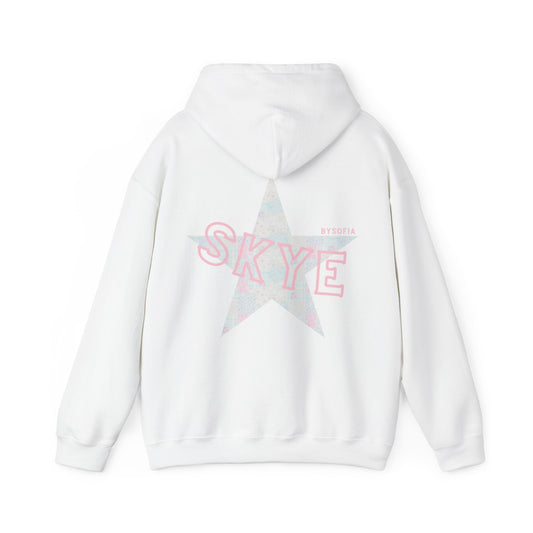 skyebysofia white hoodie with blue&pink star