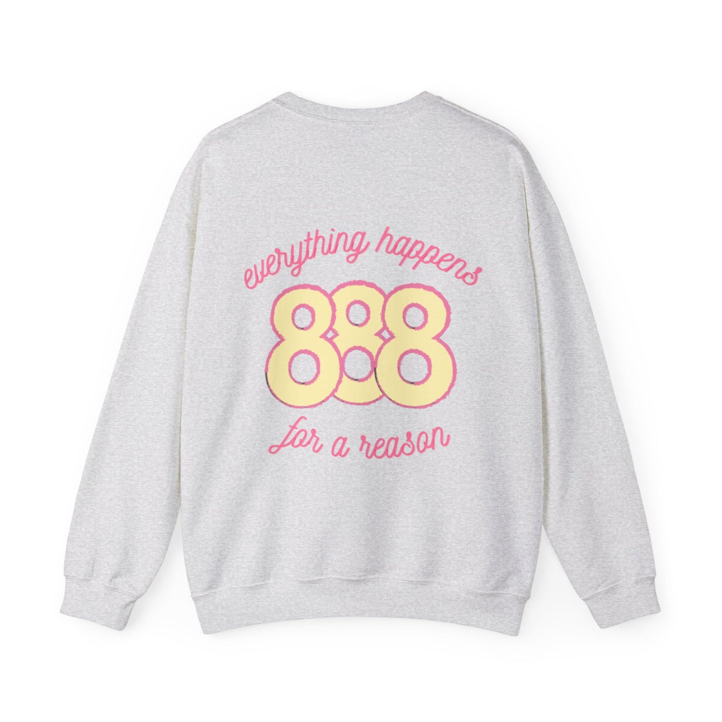 skyebysofia white "everything happens for a reason" crewneck yellow angel number 888