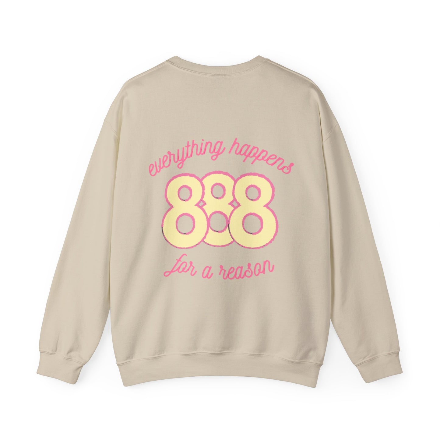 skyebysofia white "everything happens for a reason" crewneck yellow angel number 888