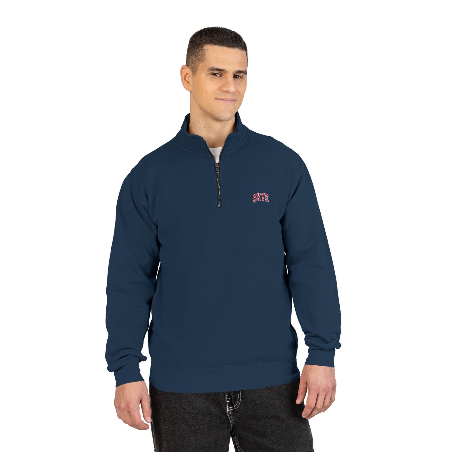 skyebysofia MENS navy quarter zip red logo