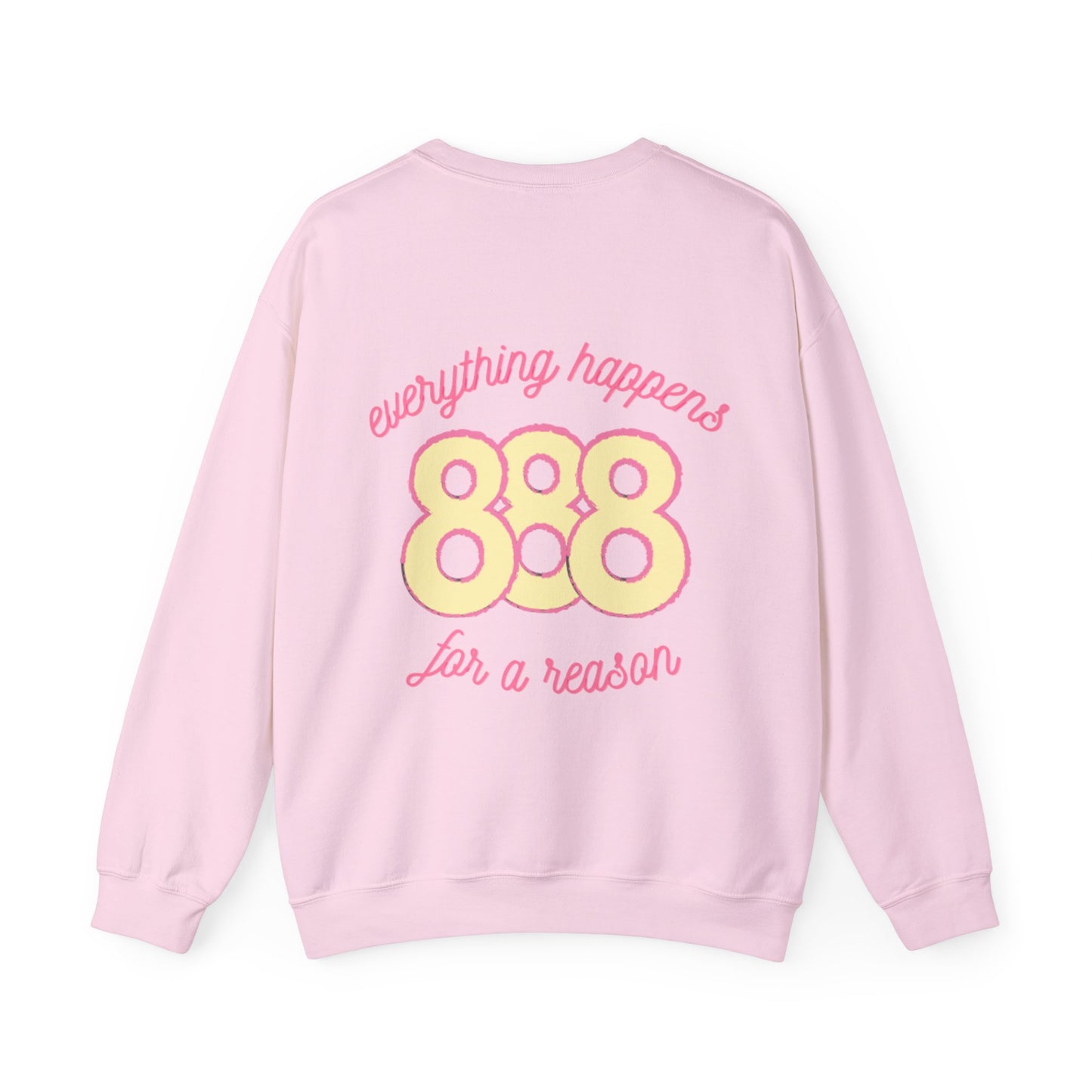 skyebysofia white "everything happens for a reason" crewneck yellow angel number 888