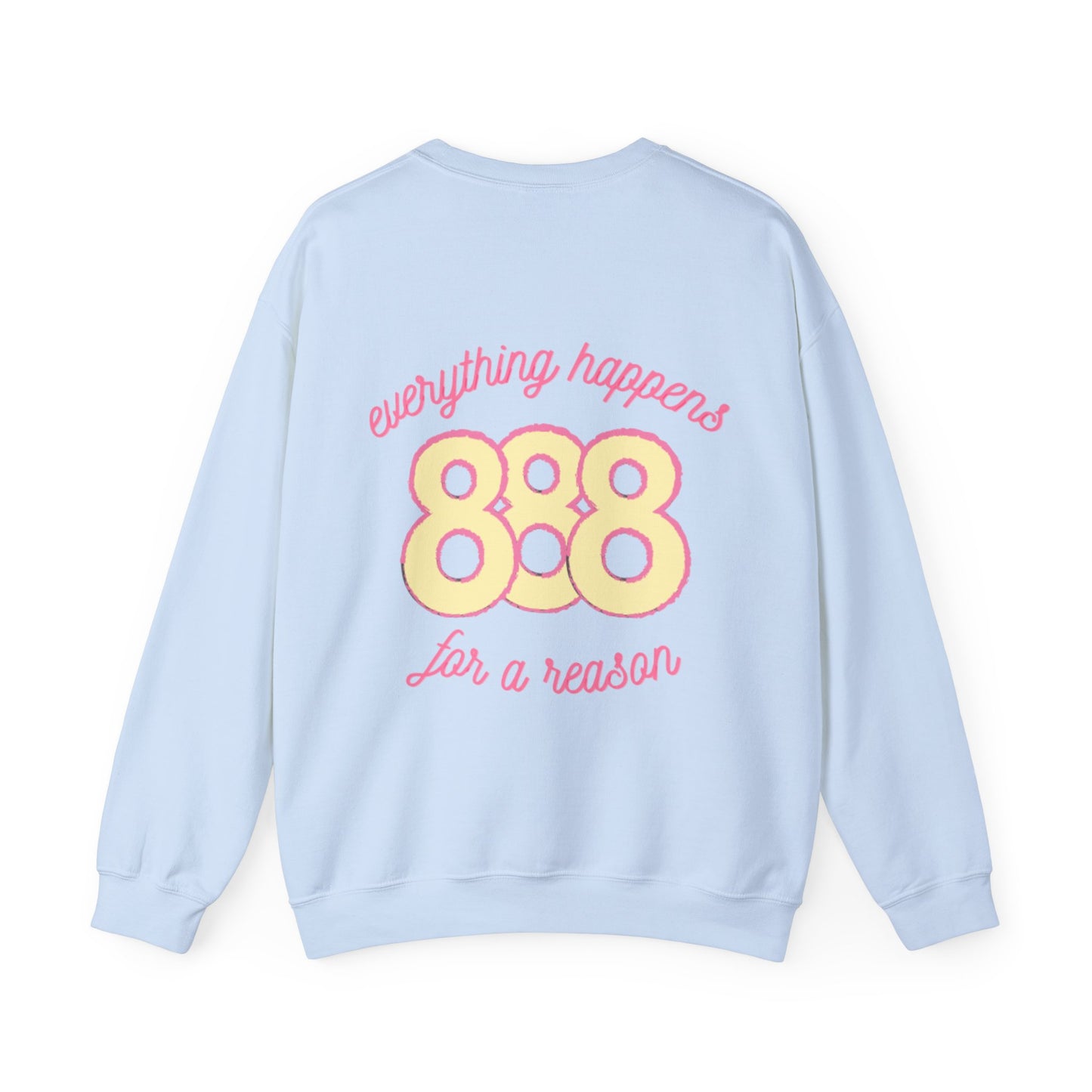 skyebysofia white "everything happens for a reason" crewneck yellow angel number 888