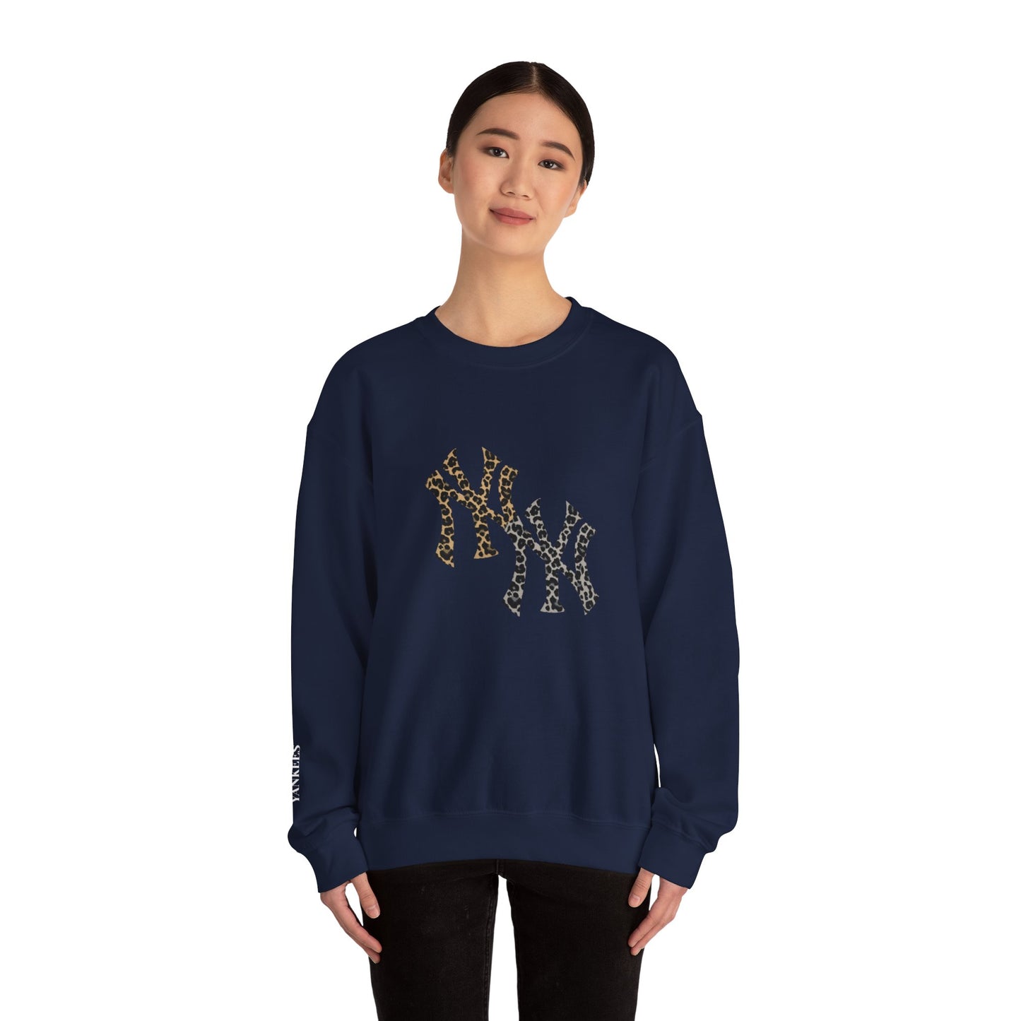 skyebysofia navy yankees crewneck w right arm detail