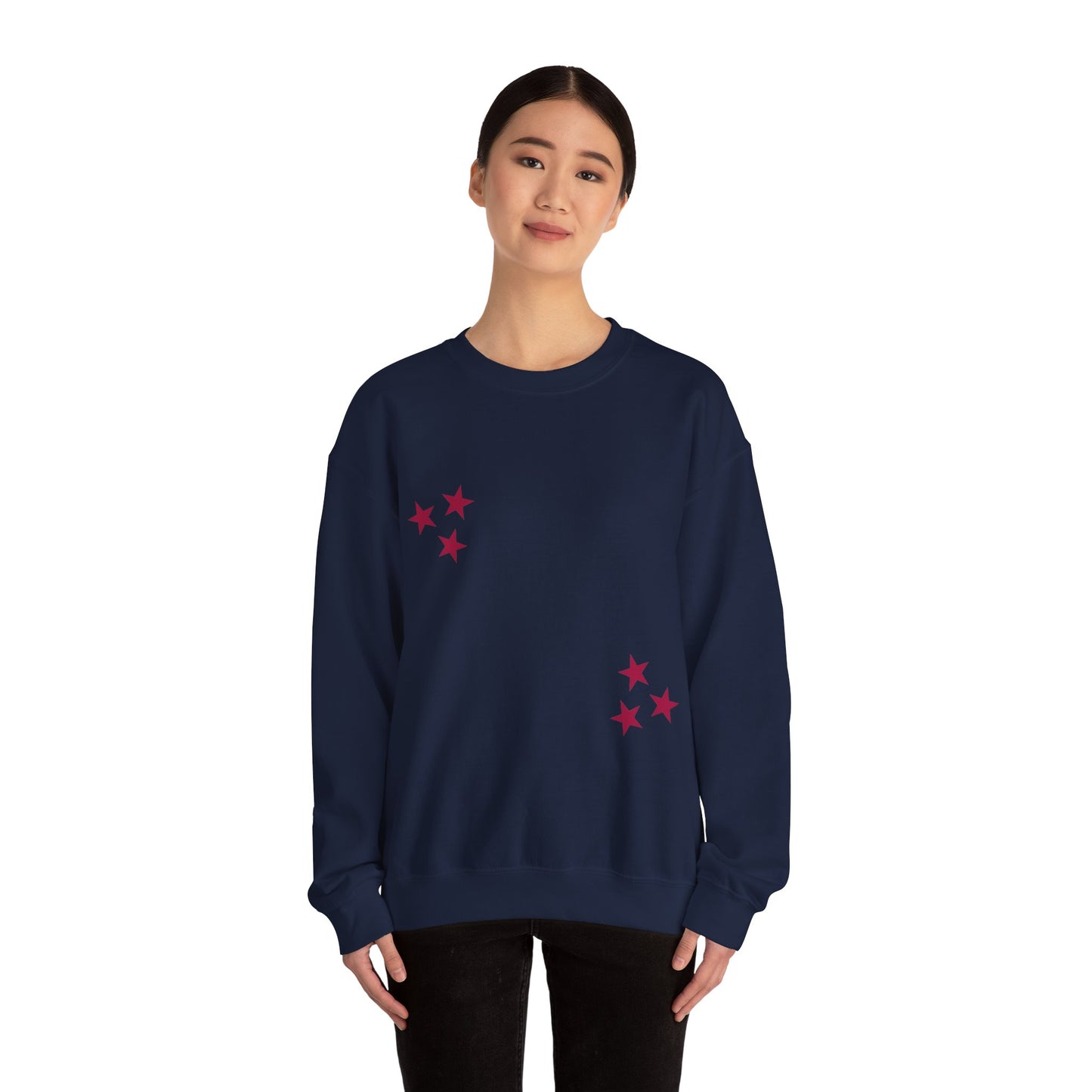 skyebysofia navy "I told the stars about you" crewneck with red stars