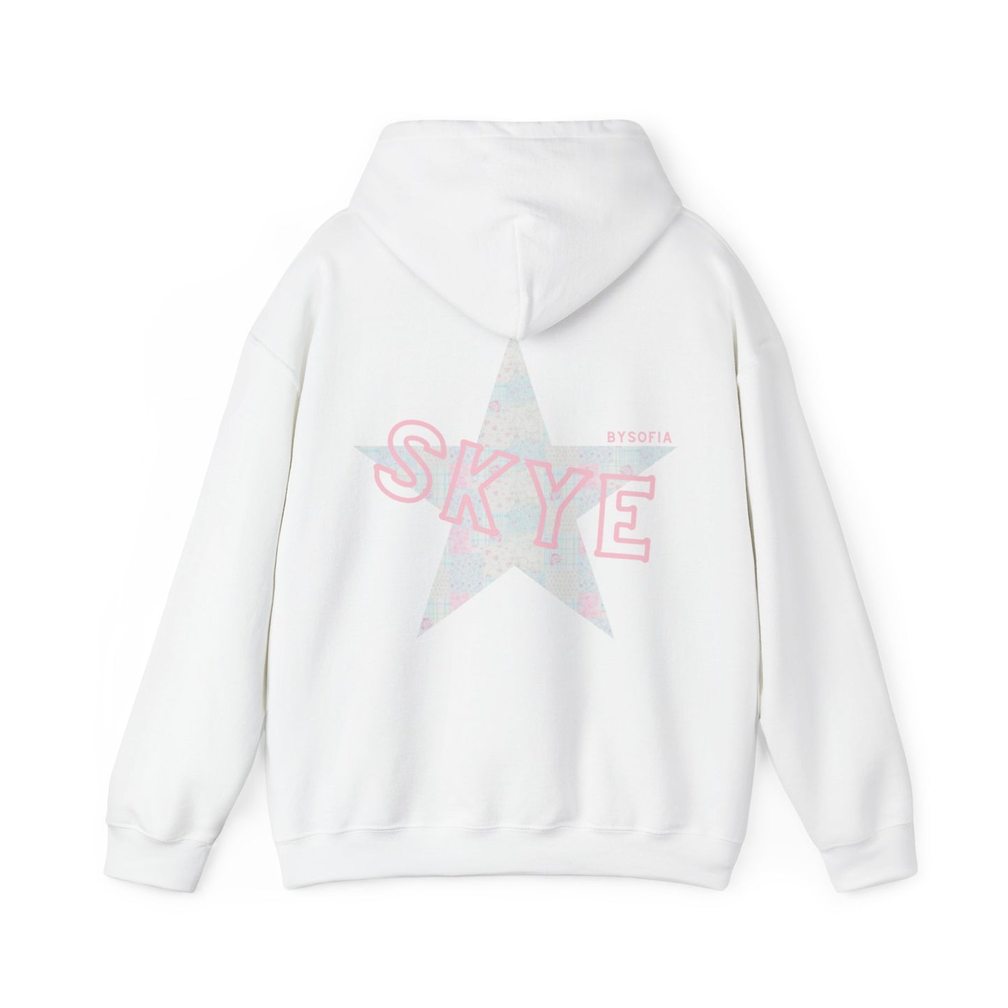 skyebysofia white hoodie with blue&pink star